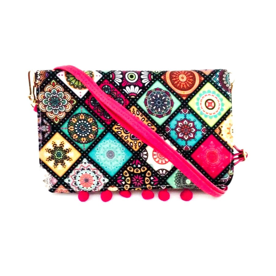 Bolsa Clutch Pompones Rosa Estilo Mexicano