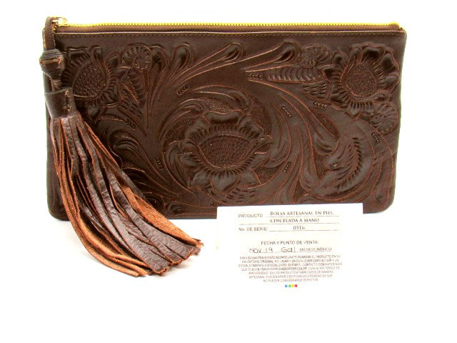 Clutch Para Dama Cincelado Original Color Chocolate